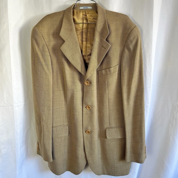 Kenzo Men Blazer Tan Made  in France 100% Wool Designer Size 54 - Picture 8 of 12